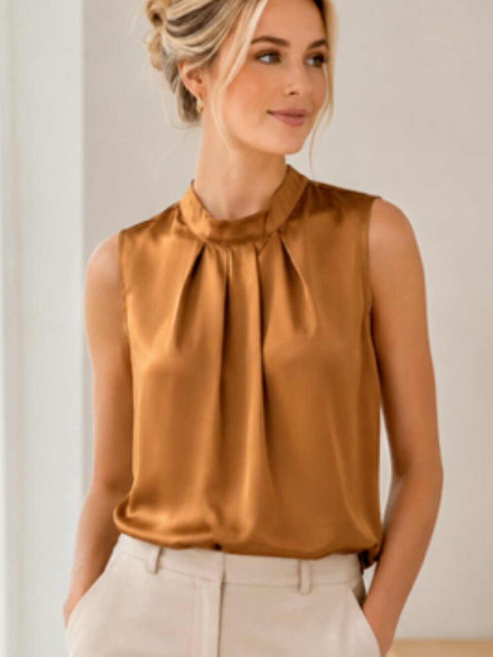 Women's sleeveless top sleeveless bronze size Med polished Business